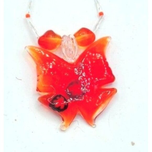Vintage Orange Glass Butterfly On Beaded Chain - Picture 1 of 2